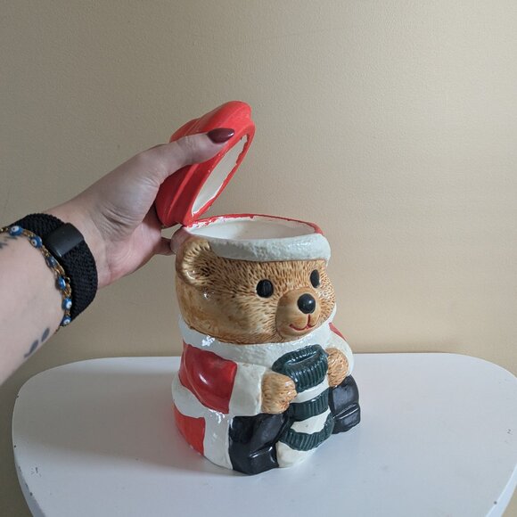 CHRISTMAS SANTA TEDDY BEAR VINTAGE COOKIE JAR - Picture 5 of 6